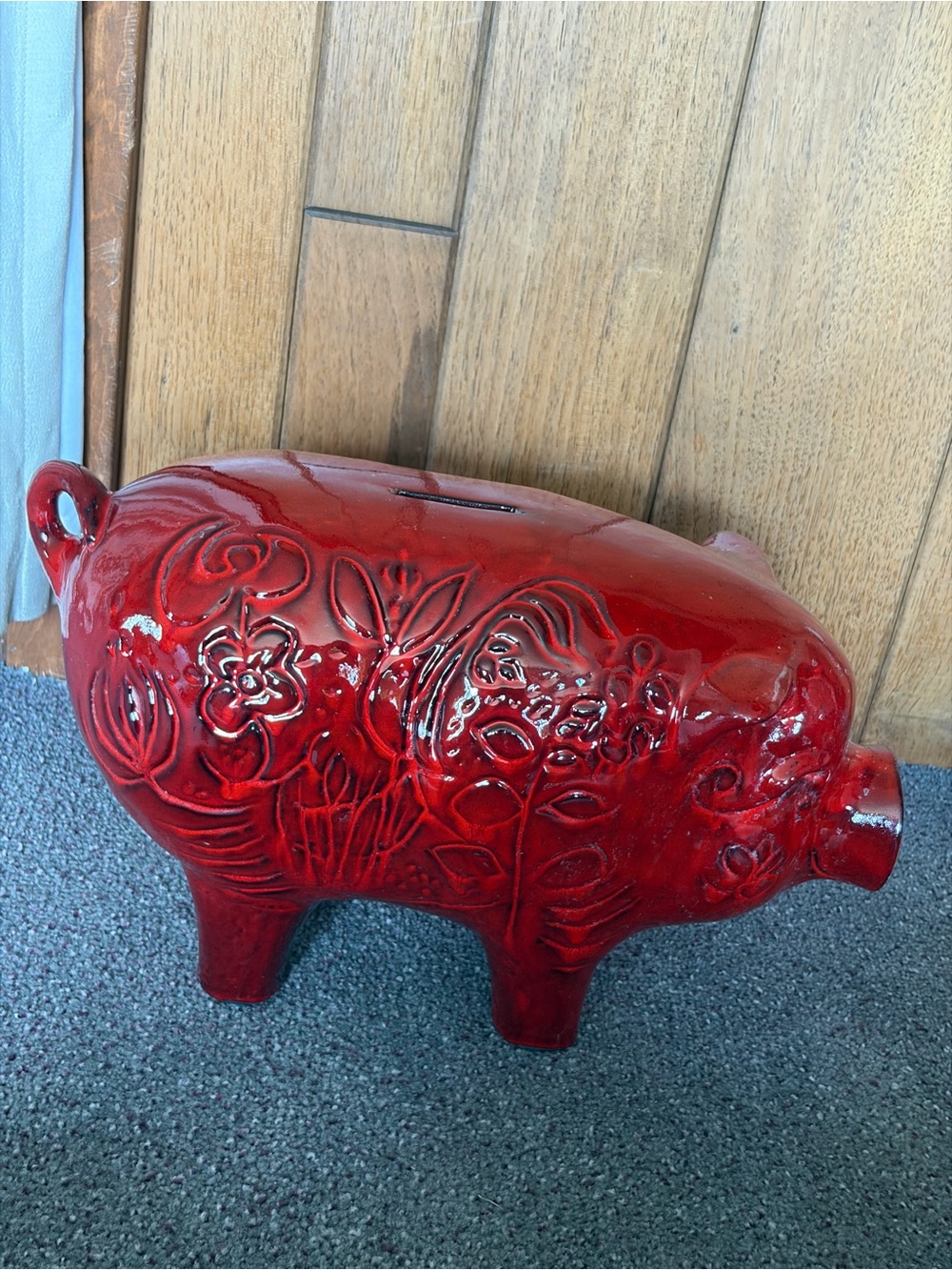 19602 17” California pottery Red Ceramic Piggy Bank - Decorative Home Art